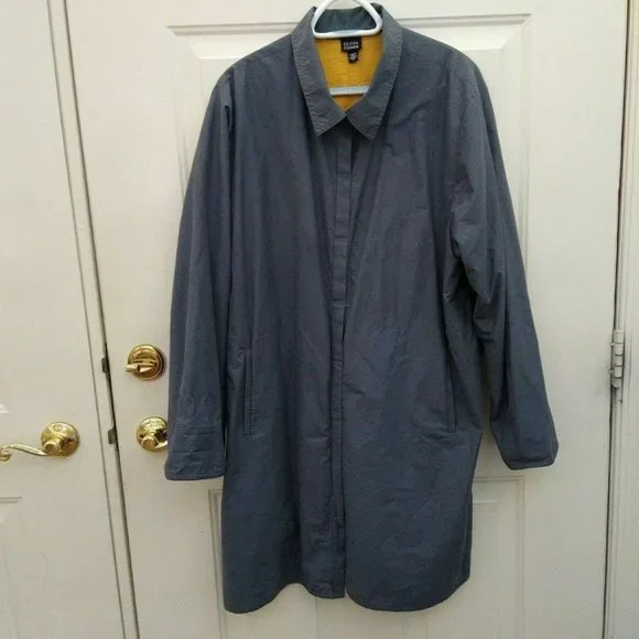 Eileen Fisher Gray Lined Long Windbreaker Size L - Picture 4 of 7